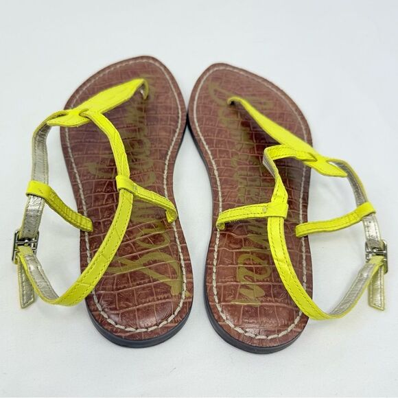 Sam Edelman GIGI Yellow Reptile Embossed Thong T Strap Leather Sandals - Picture 6 of 15